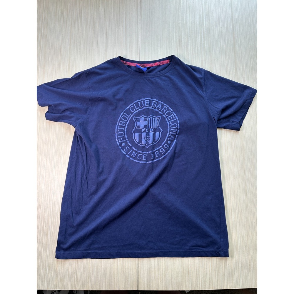 FC Barcelona Football Team Shirt Mens Large Navy Blue Graphic Crew Neck Pullover